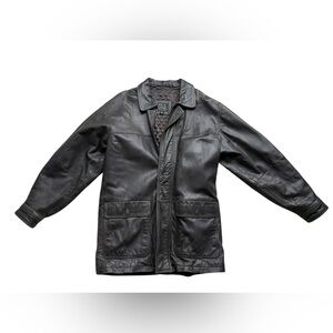 Jos A Bank Genuine Leather Car Coat Jacket Mens M Brown  Quilted Lined Classic